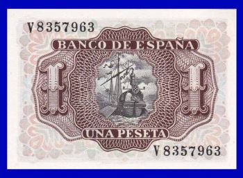 SPAIN 1 Peseta 1953 Álvaro de Bazán UNC