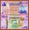 COOK ISLANDS 3 DOLLARS 1992 UNC SCARCE AND BEAUTIFUL