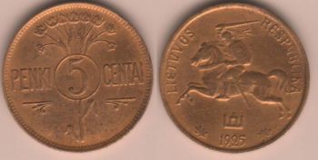 Lithuania 5 centai 1925 km#72