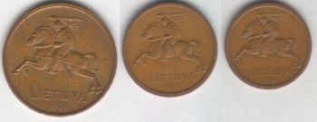 Lithuania 3 coins set: 10, 20, 50 centu 1991