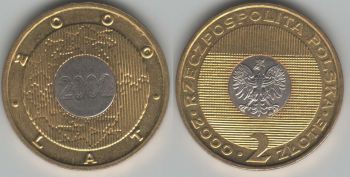 Poland 2 zlote 2000 Millennium y#374