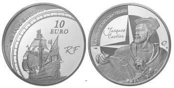 FRANCE. 10 Euro Silver Proof 2011 - Jacques Cartier - Free shipping E.U.
