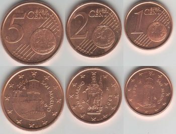 San Marino 3 coins set (1, 2, 5 euro cents) 2006 UNC