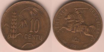 Lithuania 10 centu 1925 km#73