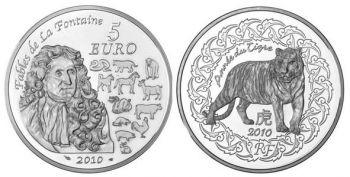 FRANCE. 5 Euro Silver BU 2010 - Année du Tigre / Year of the Tiger