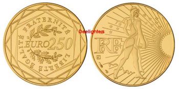 FRANCE. 250 Euro Gold La Semeuse 2010 (Free of VAT)
