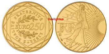 FRANCE. 250 Euro Gold La Semeuse 2010 (Free of VAT)