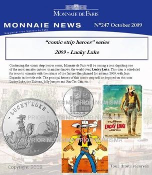 FRANCE. 10 Euro Silver PROOF Lucky Luke 2009