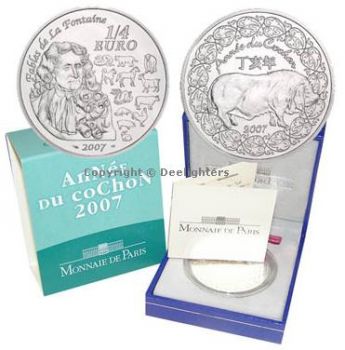 FRANCE. 1/4 Euro Silver BU 2007 Année du Cochon / Year of the Pig