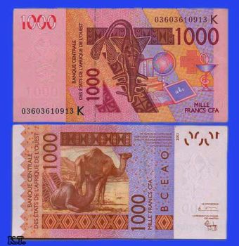 SENEGAL (WEST AFRICAN STATES) 1000 FRANCS 2003 P-7 UNC