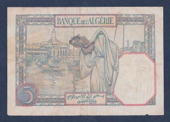TUNISIA 5 Francs 31-1-41 No4909 (overstamped on Algerian 5 Francs)
