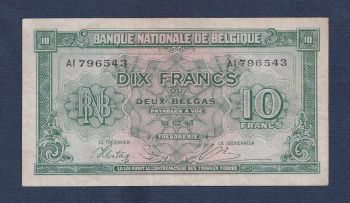 BELGIUM 10 Francs (2 Belgas) 1943 No796543