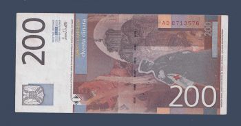 YUGOSLAVIA 200 Dinara 2001 AUNC P157 Last YUGOSLAV banknote XFplus-AU