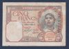 TUNISIA 5 Francs 31-1-41 No4909 (overstamped on Algerian 5 Francs)