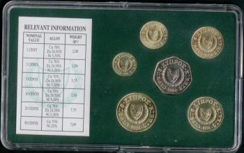 CYPRUS 2004 COMPLETE COINS SET IN OFFICIAL BANK'S CASE
