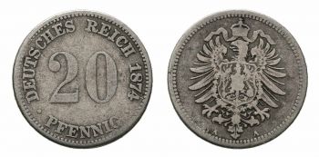 GERMAN REICH 20 PFENNIG 1874 A BERLIN WILHELM I, Ασημένιο