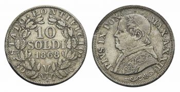 Vatican 10 Soldi 1868 Pope Pius IX Ασημένιο