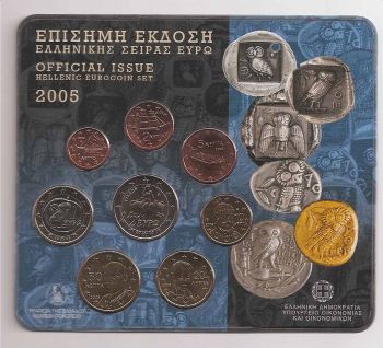 Greece: Blister 2005 with all EURO coins ( 2 EURO with Europe !)