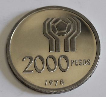 ARGENTINA SILVER 2000 PESOS WORLD CUP MUNDIAL 1978 FOOTBALL UNC