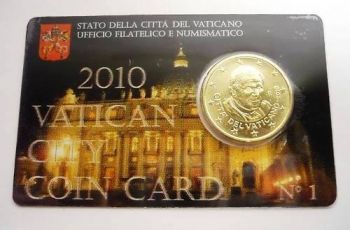 VATICAN OFFICIAL EURO 50c COIN CARD Pope Benedict 2010