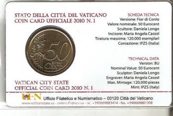 VATICAN OFFICIAL EURO 50c COIN CARD Pope Benedict 2010
