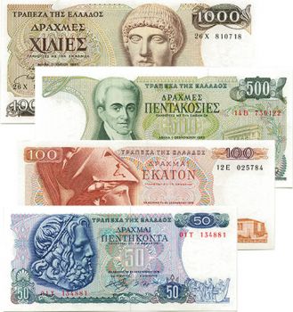 Greece 1978-1987 Set of 4 notes 50, 100, 500 & 1000 Drachmas UNC!!!