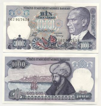 Turkey 1000 Lira L.1970 (1986) Pick 196 UNC