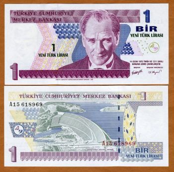 Turkey, 1 New Lira L. 1970 (2005), P-216, UNC