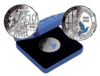 Belgium 2008 10€ Maurice Maeterlinck Silver Proof