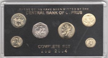 CYPRUS 2004 COMPL. COINS SET UNC LAST ISSUE BEFORE EURO