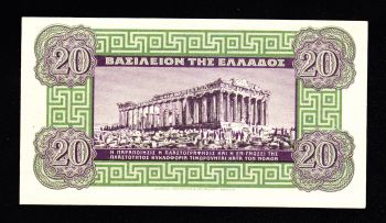 GREECE 20 DRACHMAS 1940 P315 UNC