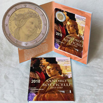 san marino Sandro Botticelli 2 euro coin card 2010