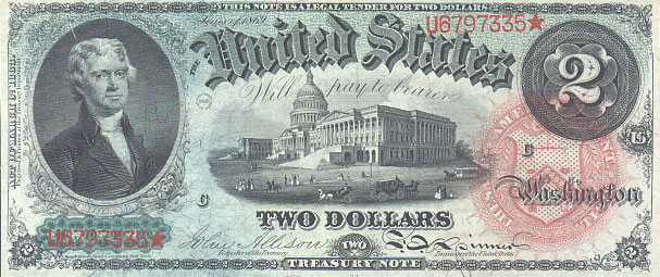 us banknotes - two dollars